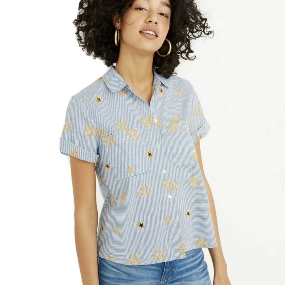 MADEWELL Star Embroidered Striped Shirt
Blue White
Size Large